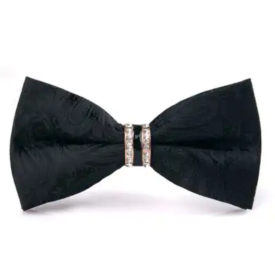 Men Fashion Rhinestone Decorated Stripe Bow Tie