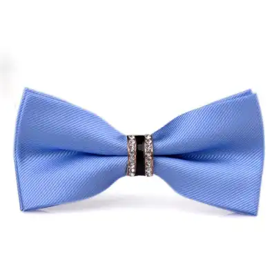 Men Fashion Rhinestone Decorated Stripe Bow Tie