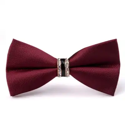 Men Fashion Rhinestone Decorated Stripe Bow Tie