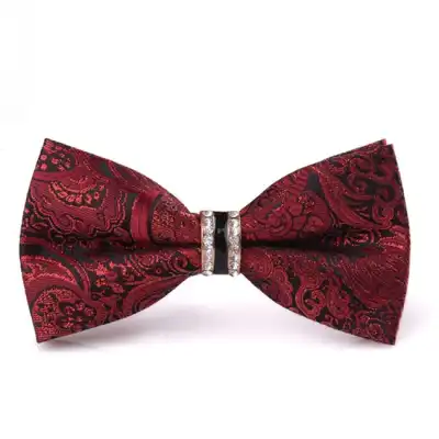 Men Fashion Rhinestone Decorated Stripe Bow Tie
