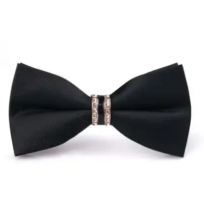 Men Fashion Rhinestone Decorated Stripe Bow Tie