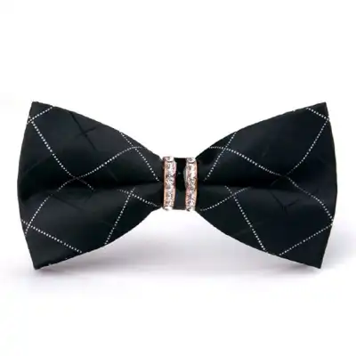 Men Fashion Rhinestone Decorated Stripe Bow Tie
