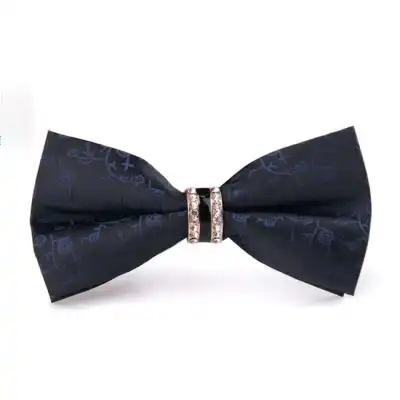 Men Fashion Rhinestone Decorated Stripe Bow Tie