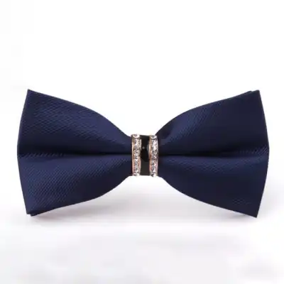 Men Fashion Rhinestone Decorated Stripe Bow Tie