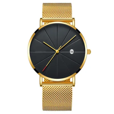New Men Ultra-thin Quartz Watch with Mesh Belt