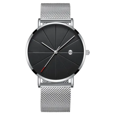 New Men Ultra-thin Quartz Watch with Mesh Belt