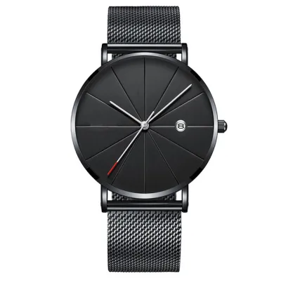 New Men Ultra-thin Quartz Watch with Mesh Belt