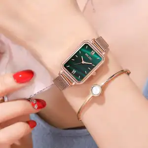Vintage Small Square Dial Quartz Watch Korean Style Alloy Case Rectangle Dial