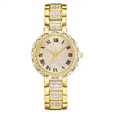 Fashion Rhinestone Inlaid Business Quartz Watch with Alloy Strap