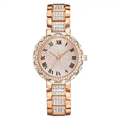 Fashion Rhinestone Inlaid Business Quartz Watch with Alloy Strap