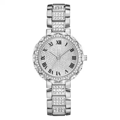 Fashion Rhinestone Inlaid Business Quartz Watch with Alloy Strap