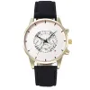 Black Strap-Gold Case-White Dial-White Pointer