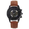 Brown Strap-Black Case-Black Dial-Gold Pointer