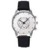 Black Strap-Silver Case-White Dial-Black Pointer