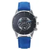 Blue Strap-Silver Case-Black Dial-Blue Pointer