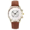 Brown Strap-Gold Case-White Dial-Black Pointer