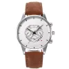 Brown Strap-Silver Case-White Dial-Black Pointer