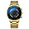 Gold Strap-Gold Case-Black Dial-Blue Pointer