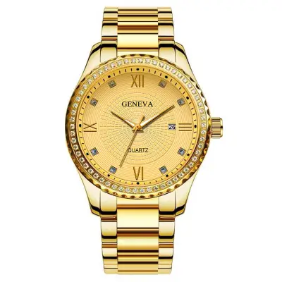 Fashion Rhinestone Decorated Large Dial Quartz Watch