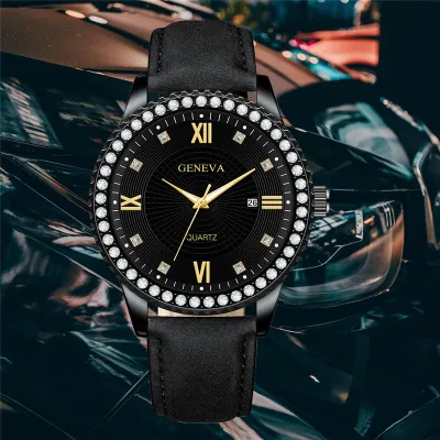 Fashion Rhinestone Decorated Large Dial Quartz Watch