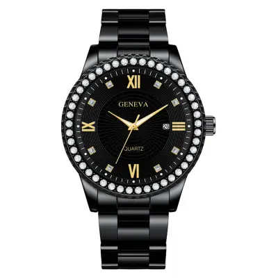 Fashion Rhinestone Decorated Large Dial Quartz Watch