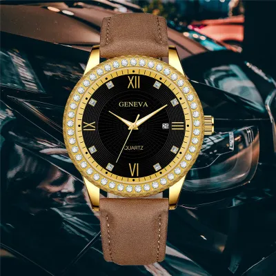 Fashion Rhinestone Decorated Large Dial Quartz Watch