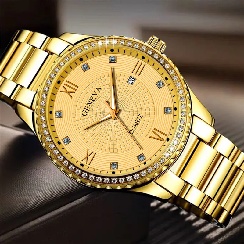 Fashion Rhinestone Decorated Large Dial Quartz Watch