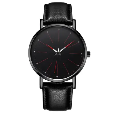 Men Creative Luminous Design Quartz Watch Business Leather Strap Alloy Case