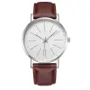 White Dial-Silver Pointer-Silver Case-Brown Band