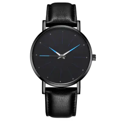 Men Creative Luminous Design Quartz Watch Business Leather Strap Alloy Case