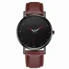 Black Dial-Red Pointer-Black Case-Brown Band