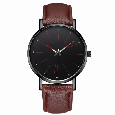 Men Creative Luminous Design Quartz Watch Business Leather Strap Alloy Case