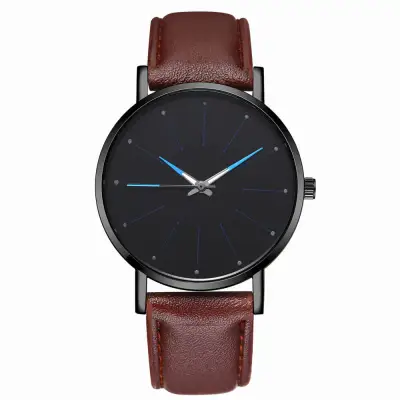 Men Creative Luminous Design Quartz Watch Business Leather Strap Alloy Case