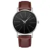 Black Dial-Silver Pointer-Silver Case-Brown Band