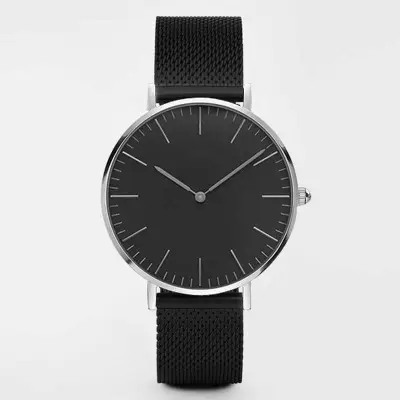 Simple Two-pointer Design Alloy Mesh Band Quartz Watch