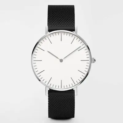 Simple Two-pointer Design Alloy Mesh Band Quartz Watch