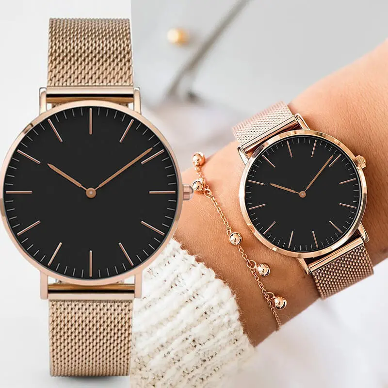 Simple Two-pointer Design Alloy Mesh Band Quartz Watch
