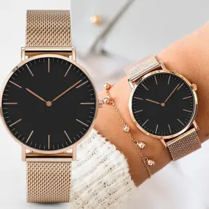 Simple Two-pointer Design Alloy Mesh Band Quartz Watch