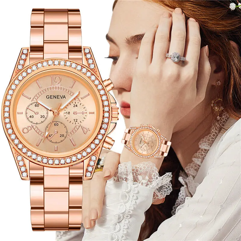 Women Fashion Three Eyes Design Alloy Band Quartz Watch