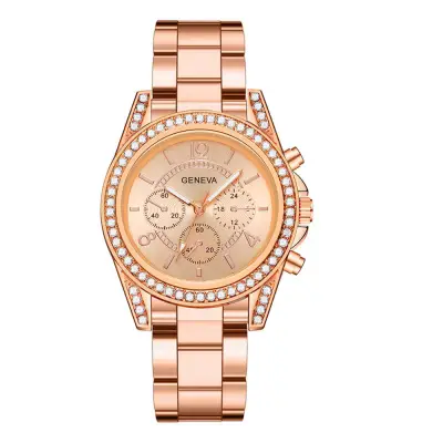 Women Fashion Three Eyes Design Alloy Band Quartz Watch