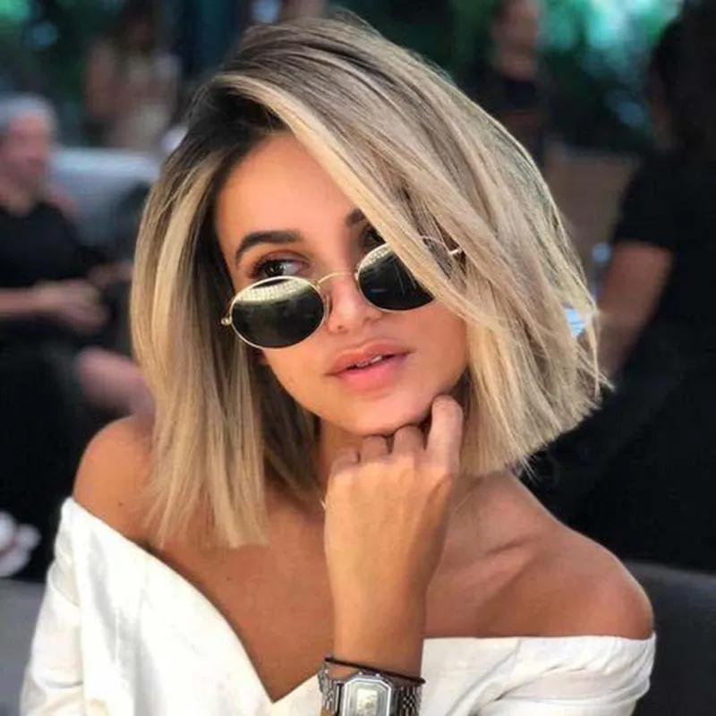 Women Short Straight Gradient Color Chemical Fiber Wig with Side Fringe