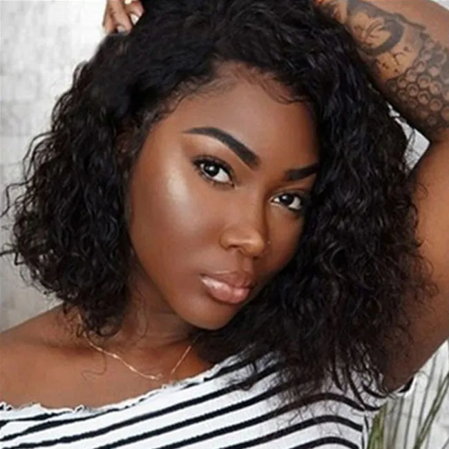 Black Curly High Temperature Silk Star Fashion Wig with Side Fringe