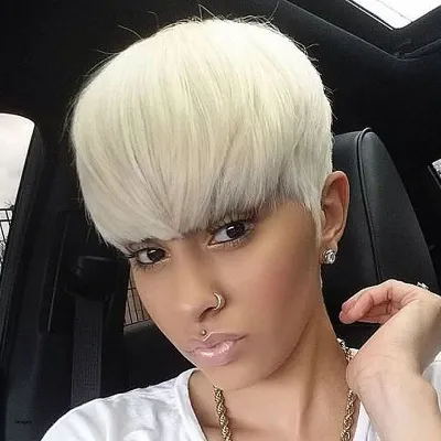 White Blonde Short Straight Hair Wig with Qi Liuhai Can Be Dyed High Temperature Wire