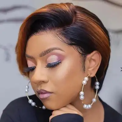 Women Dyeing Short Straight Synthetic Wig with Long Bangs