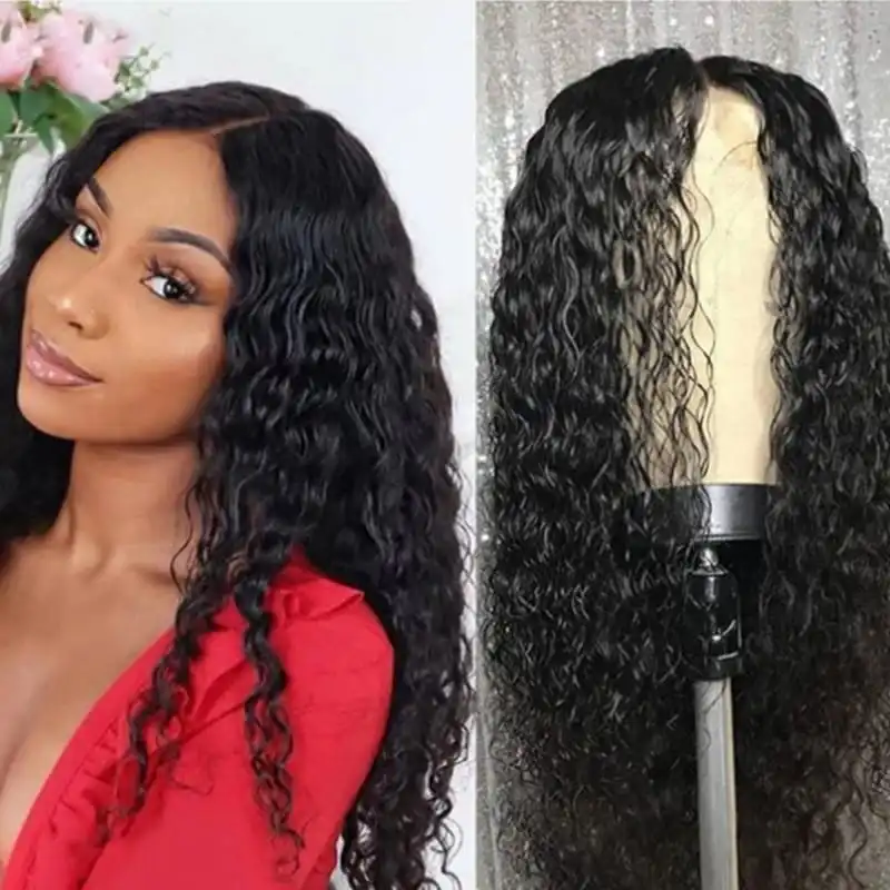 Women Black Centre Parting Long Curly Synthetic Hair Wigs Exotic Style