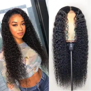 Women Black Small Curly Long Wig with Star Fashion Style