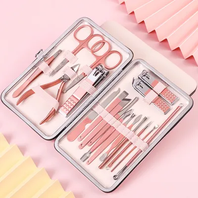 18pcs/set Rose Gold Nail Clipper Set Manicure Tools Stainless Carbon Steel