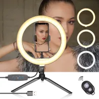Anillo de luz para selfies de 10 pulgadas con soporte para trípode y soporte para teléfono incorporado