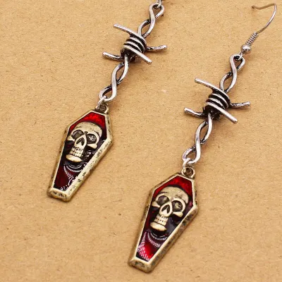 Gothic Halloween Skull Coffin Earrings Unisex Alloy Party Jewelry