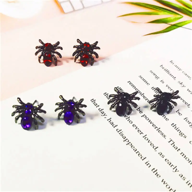 Women Halloween Rhinestone Spider Stud Earrings